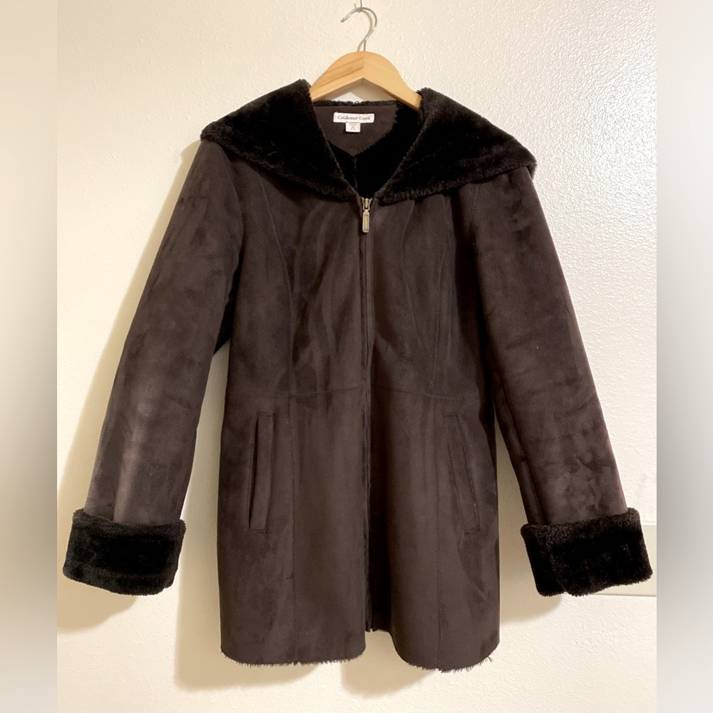 Coldwater Creek Brown Faux Fur Lined Suede Coat X-Small
